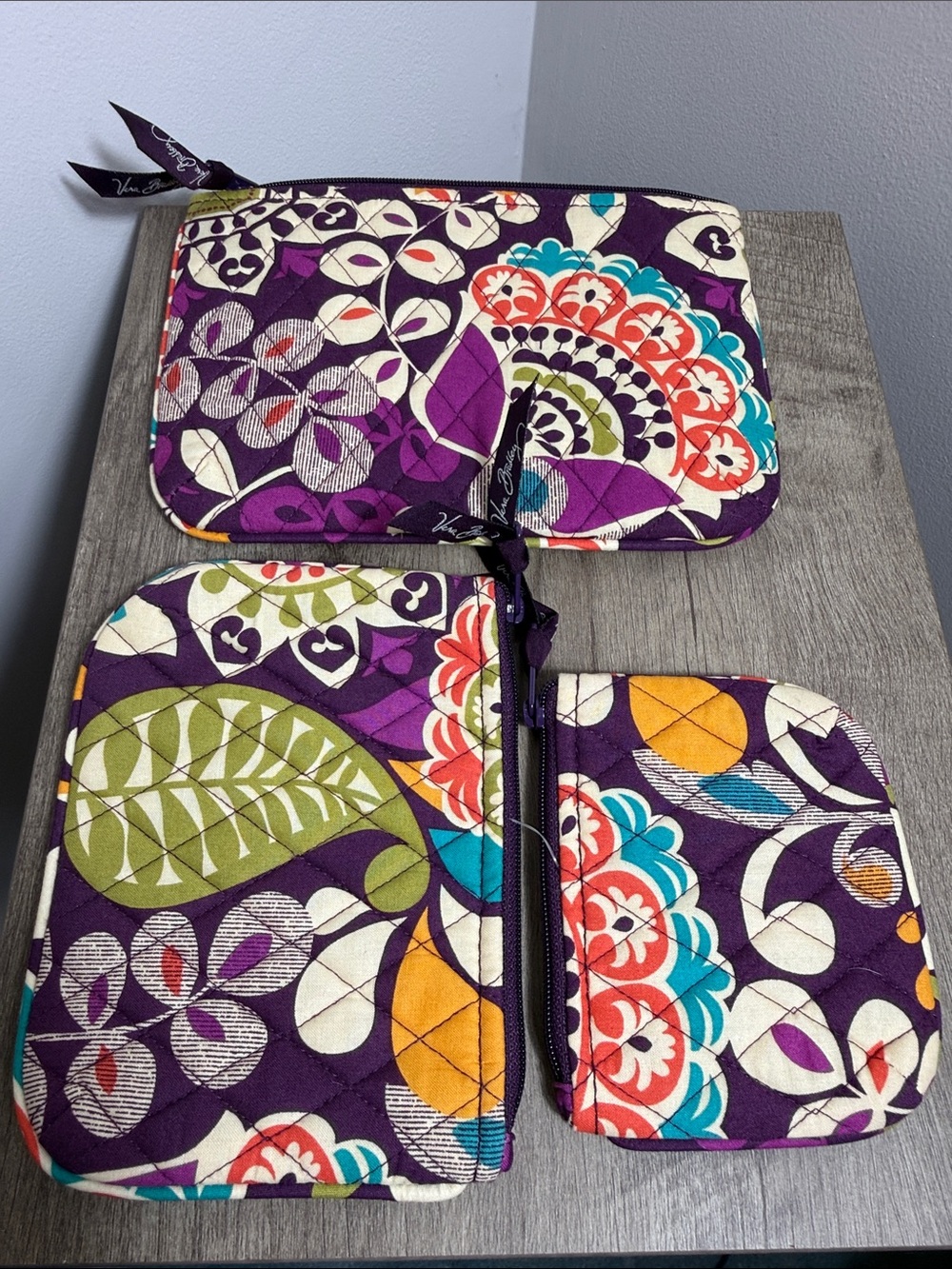 Vera Bradley Purple Multicolor Quilted Pouch Trio